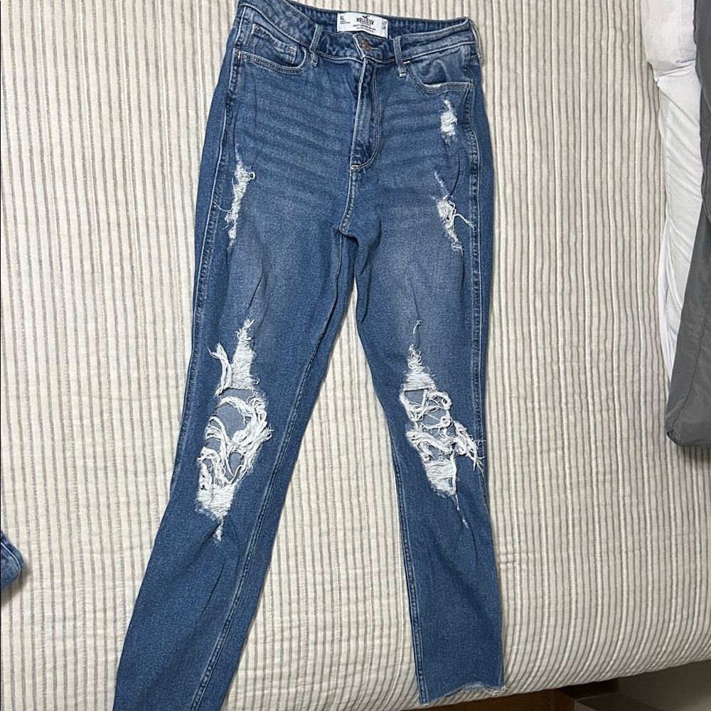 Hollister Women's Distressed Blue Mom Jeans